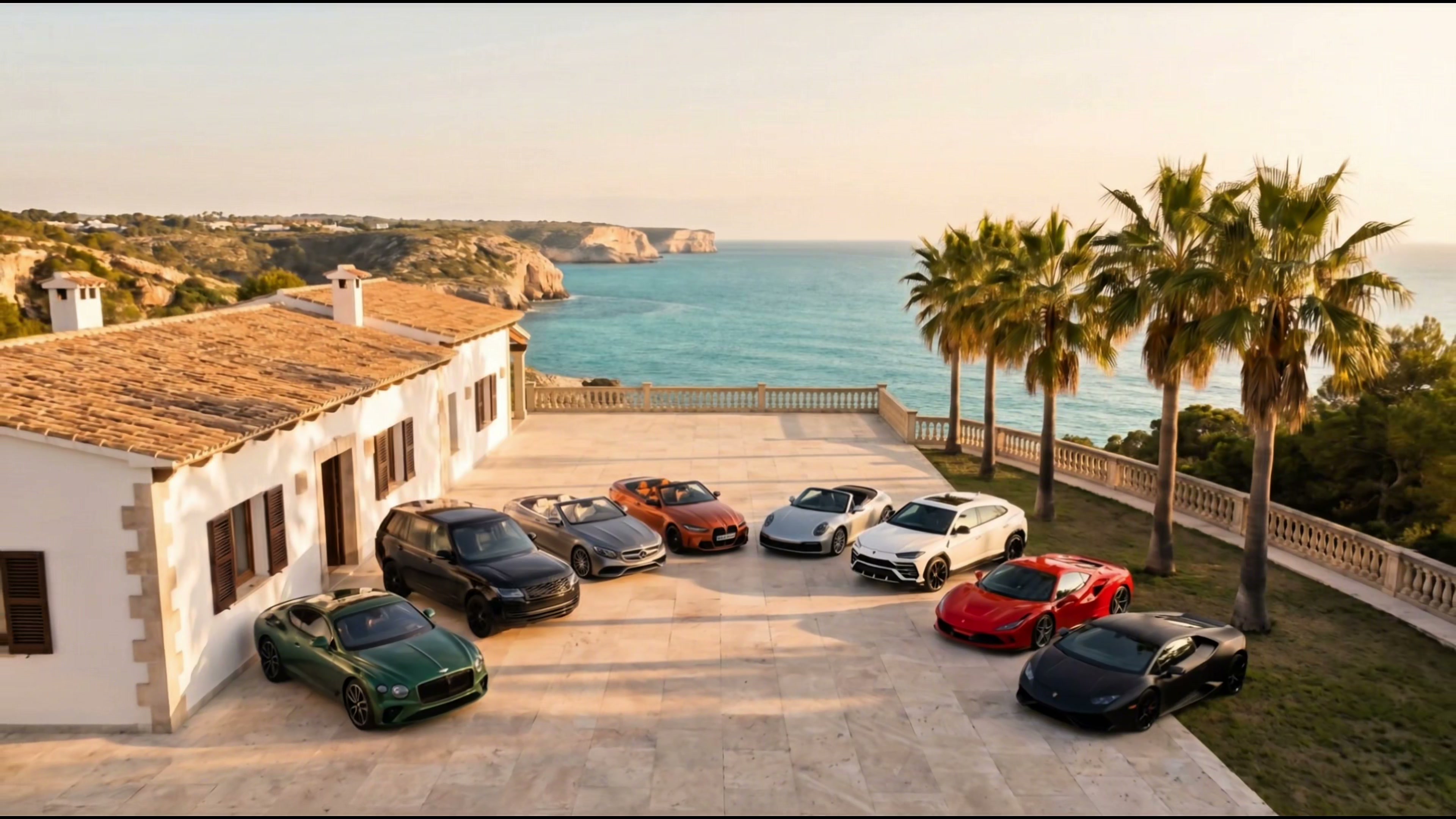 SERMAN EXOTIC RENTALS fleet lineup at the villa